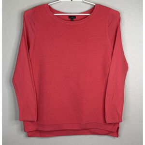 Talbots Pullover Tunic Sweater Women's Large Ribbed Pink Round Neck Long Sleeve